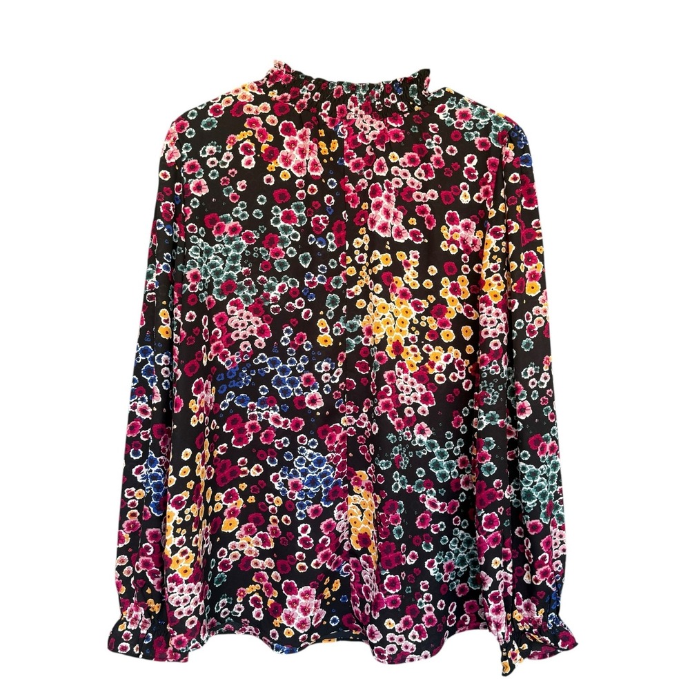 Adrienne Vittadini Blouse Womens XL Multicolor Floral Mock Neck Ruffle Top